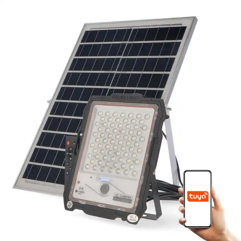 Projecteur led solaire caméra wifi détecteur mouvement ip65 panneau déporté