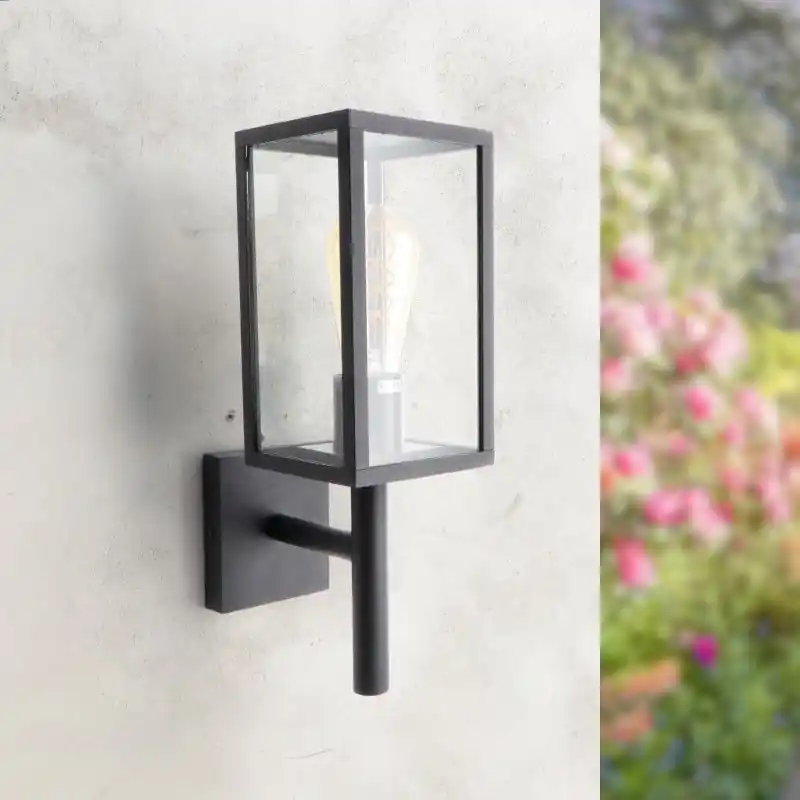 Applique murale exterieur lanterne 38cm noire culot e27