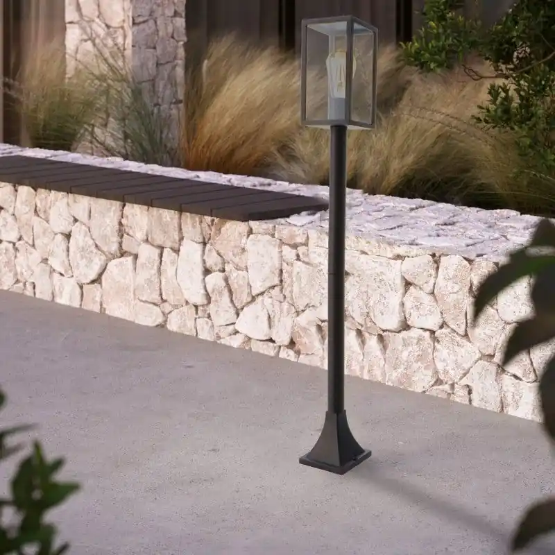 Borne potelet exterieur lanterne 100cm noire culot e27