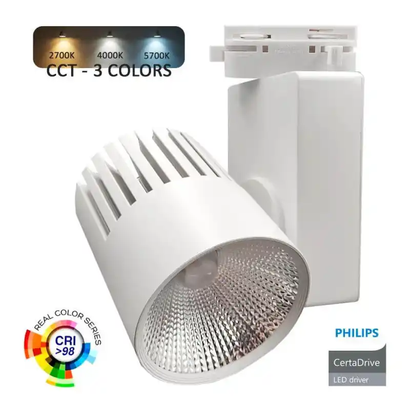 Spot projecteur led philips sur rail 3 allumages cct 40w-4000lm