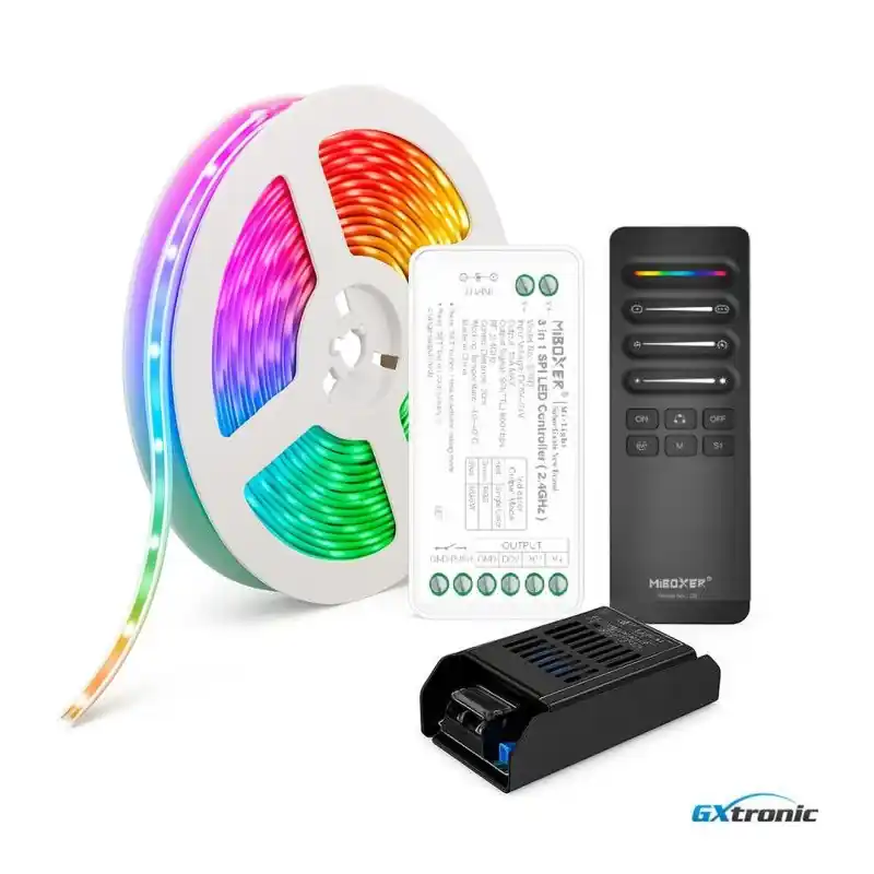 Kit ruban LED 24V RGBIC COB 5 Mètres Contrôleur LED SPI Télécommande + Alimentation