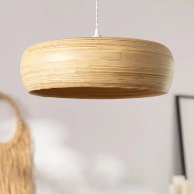 Suspension luminaire suspendu bois bambou 40cm culot e27