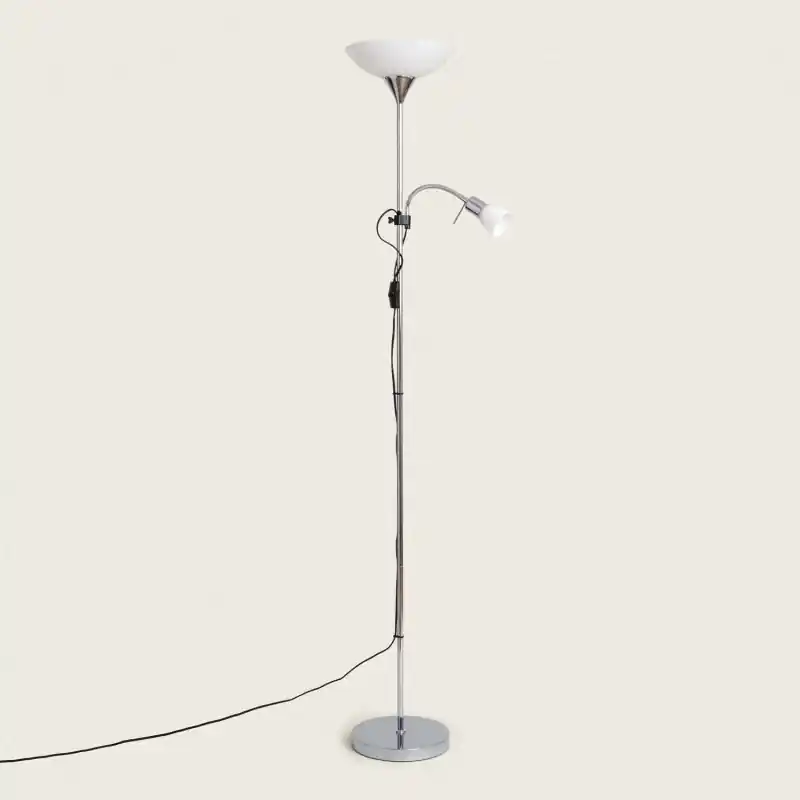 Lampadaire liseuse métal gris ou doré 176cm culot e27 et e14