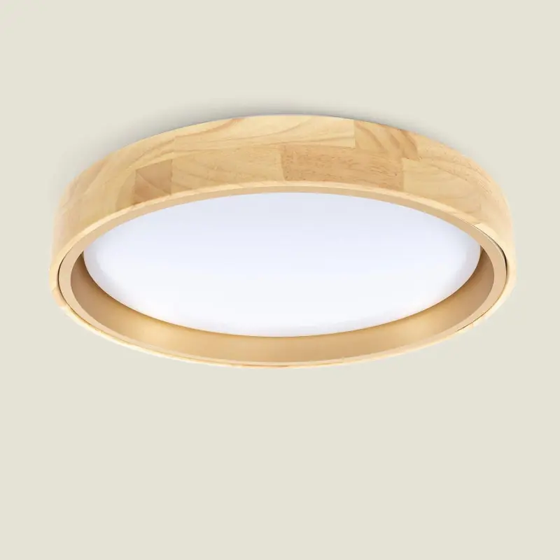 Plafonnier led cct 24w rond métal effet bois 40cm saillie 2700lm