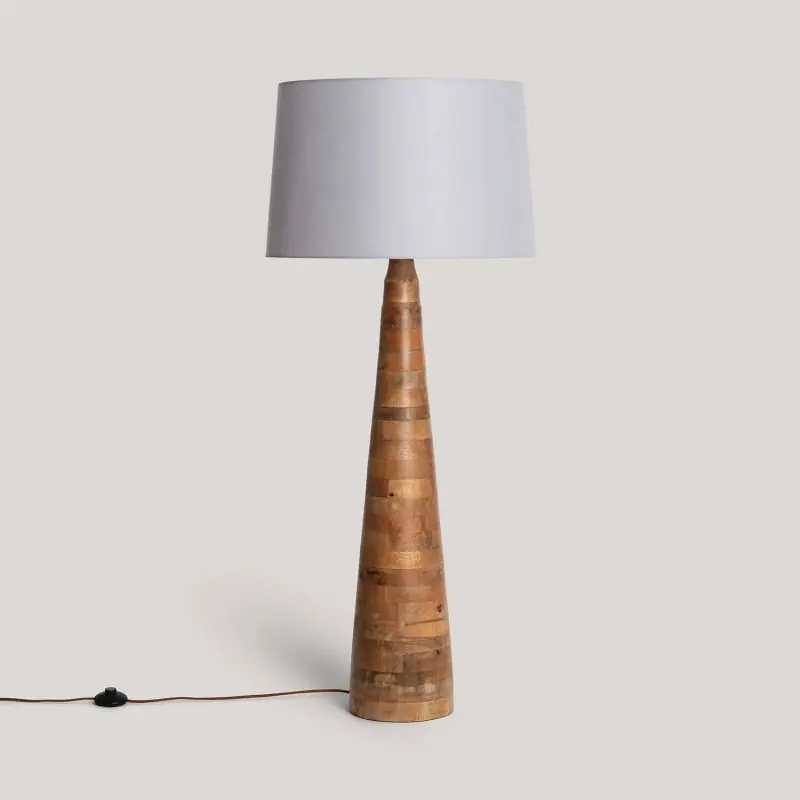 Lampadaire pied 120cm bois et abat-jour gris culot e27