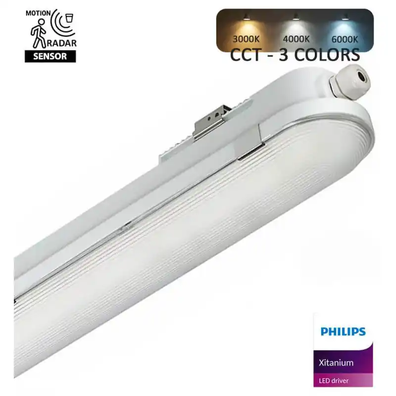 Réglette led philips 120cm étanche détecteur radar-multi-puissance-cct
