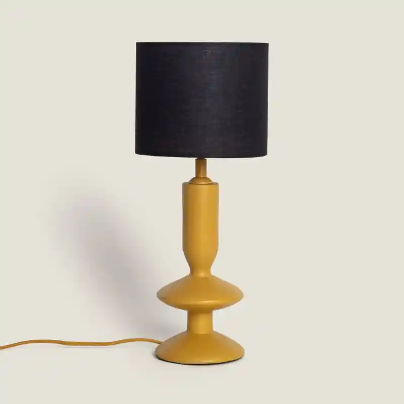 Lampe a poser 35cm resine et abat jour tissu noir