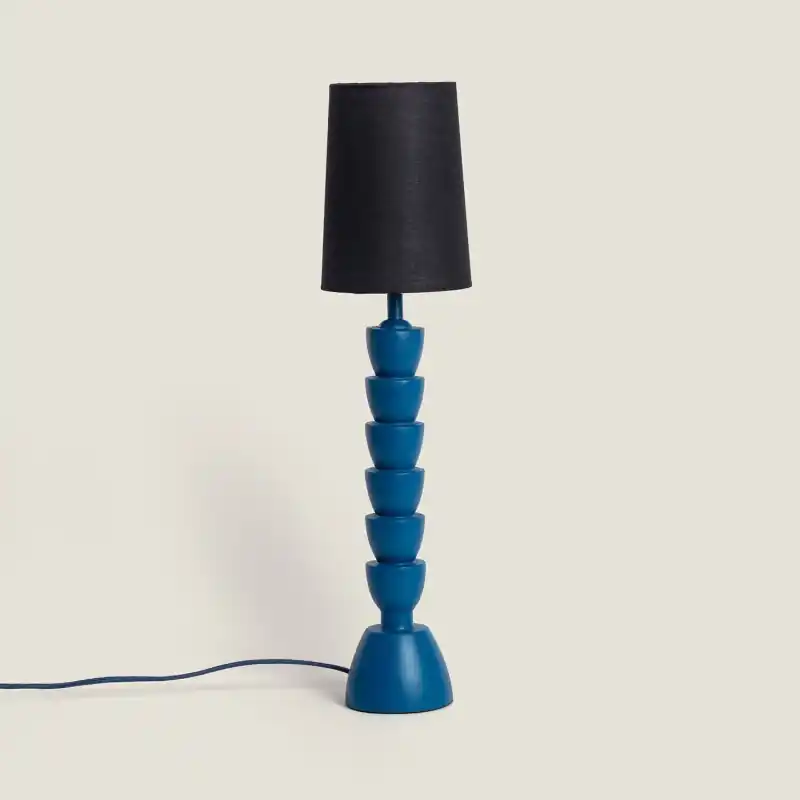 Lampe a poser 50cm resine et abat jour tissu noir