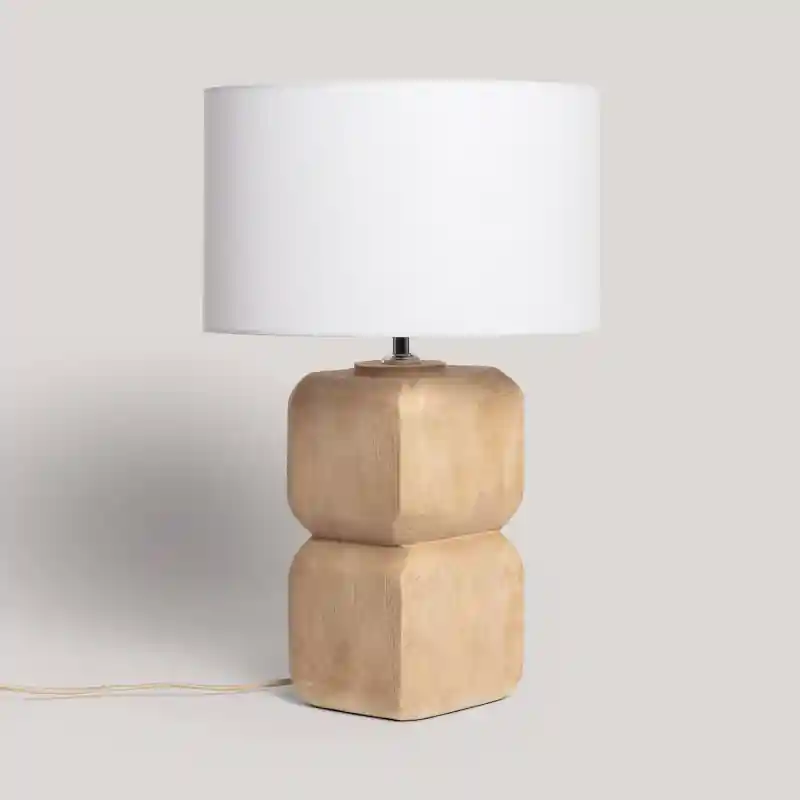 Lampe a poser 47cm bois et abat-jour blanc culot e27
