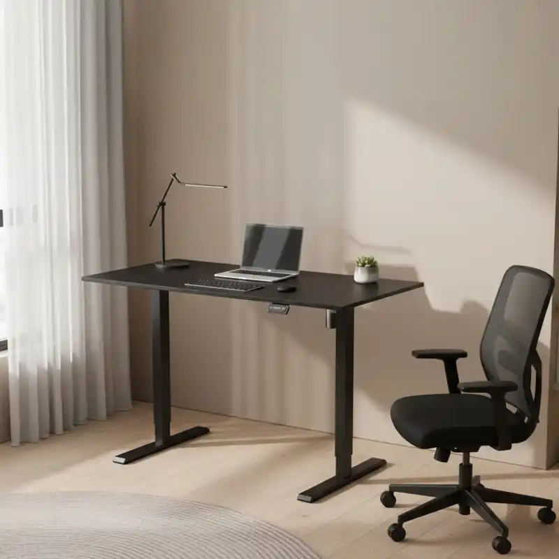 Bureau électrique 120X60 Cm métal et bois noir Réglable-2 Hauteurs de Mémoire