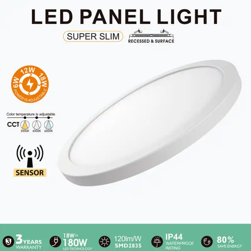 Encastrable plafonnier led cct détecteur de mouvement ajustable-6-12-18w