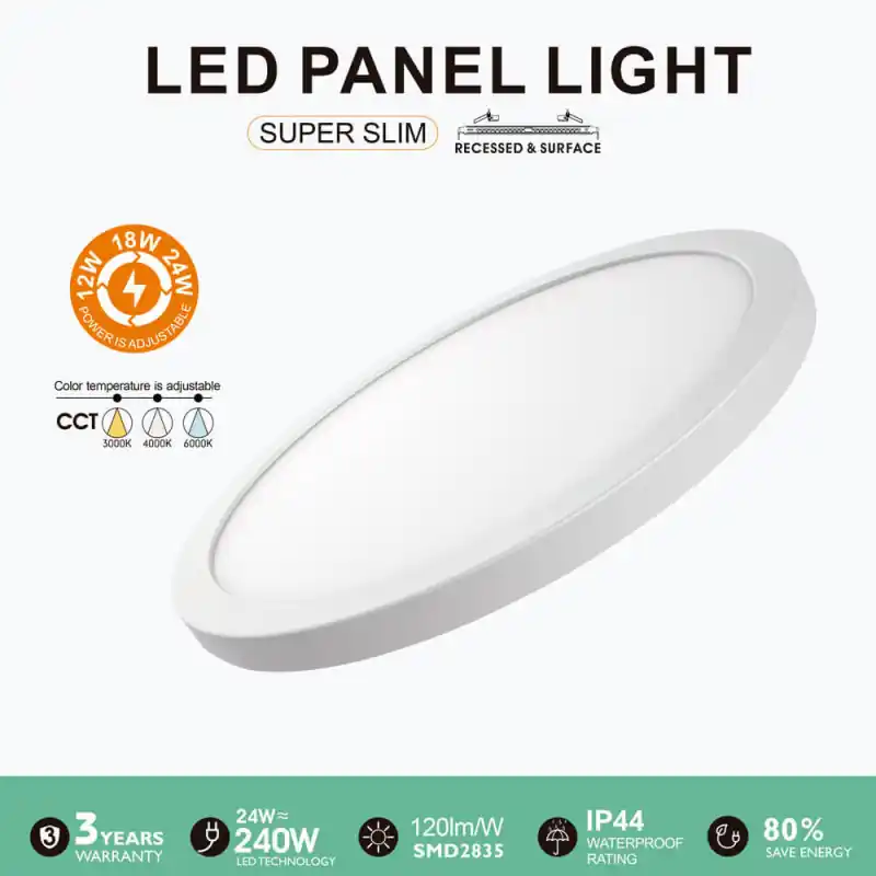Encastrable plafonnier led cct ajustable-12-18-24w-ip44