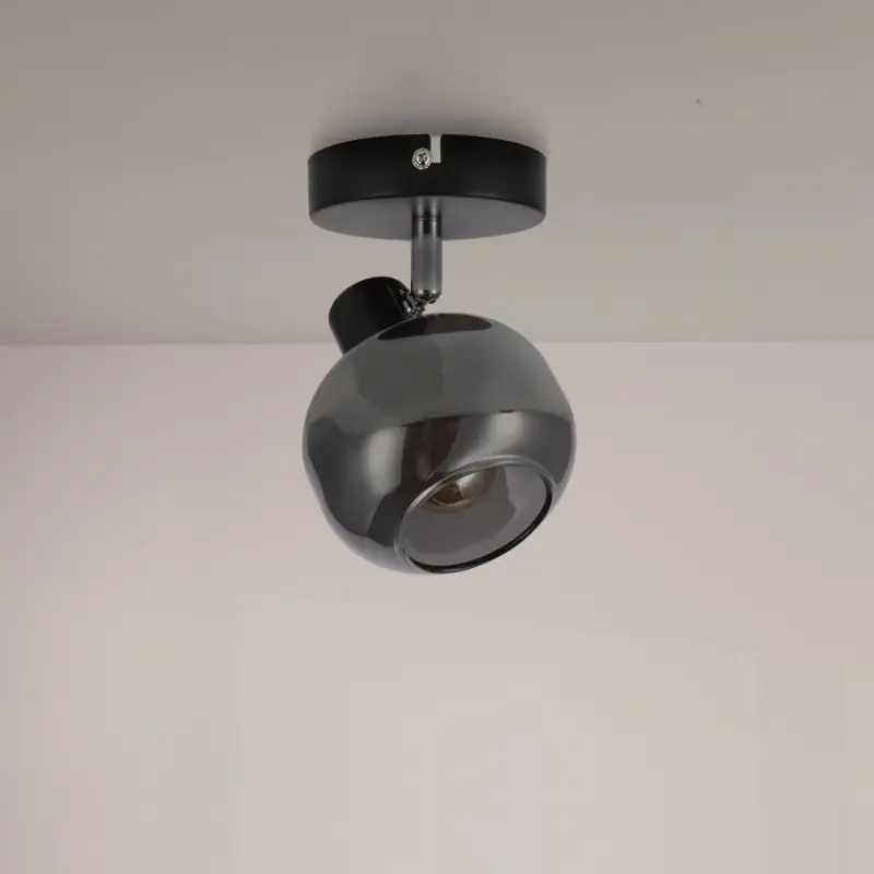 Plafonnier spot métal et verre 1 tête orientable culot e14