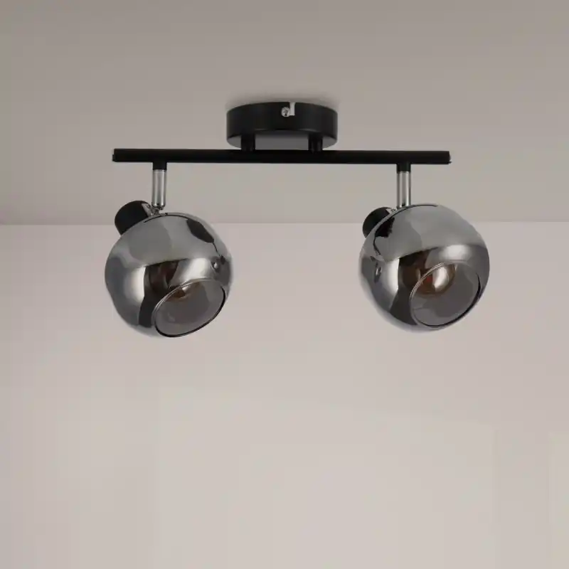 Plafonnier spot métal et verre 2 têtes orientable culot e14