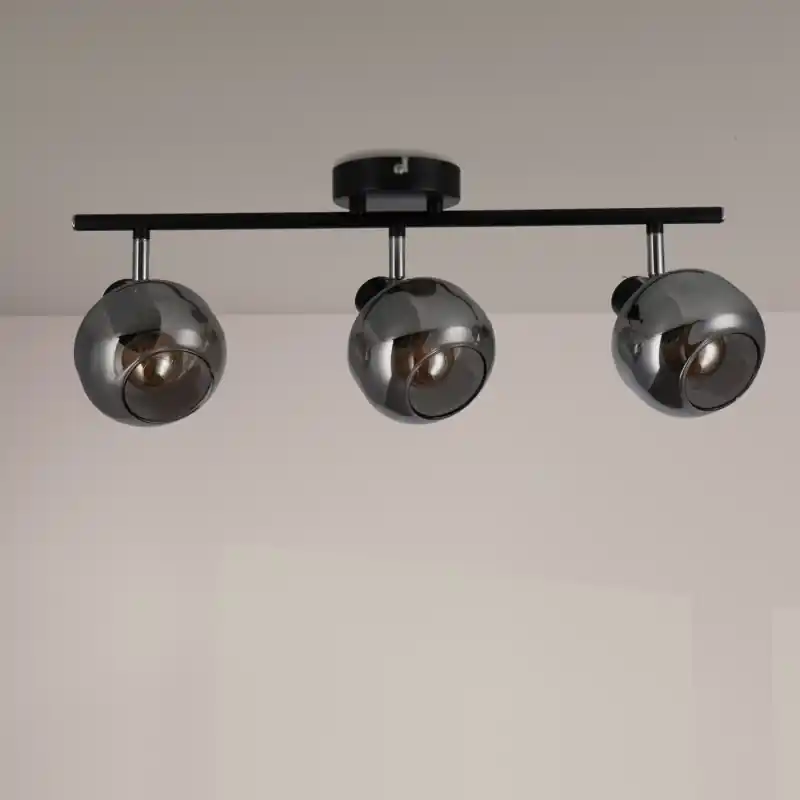 Plafonnier spot métal et verre 3 têtes orientable culot e14