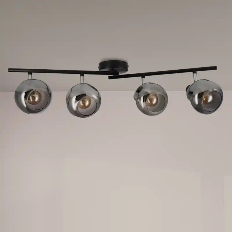 Plafonnier spot métal et verre 4 têtes orientable culot e14