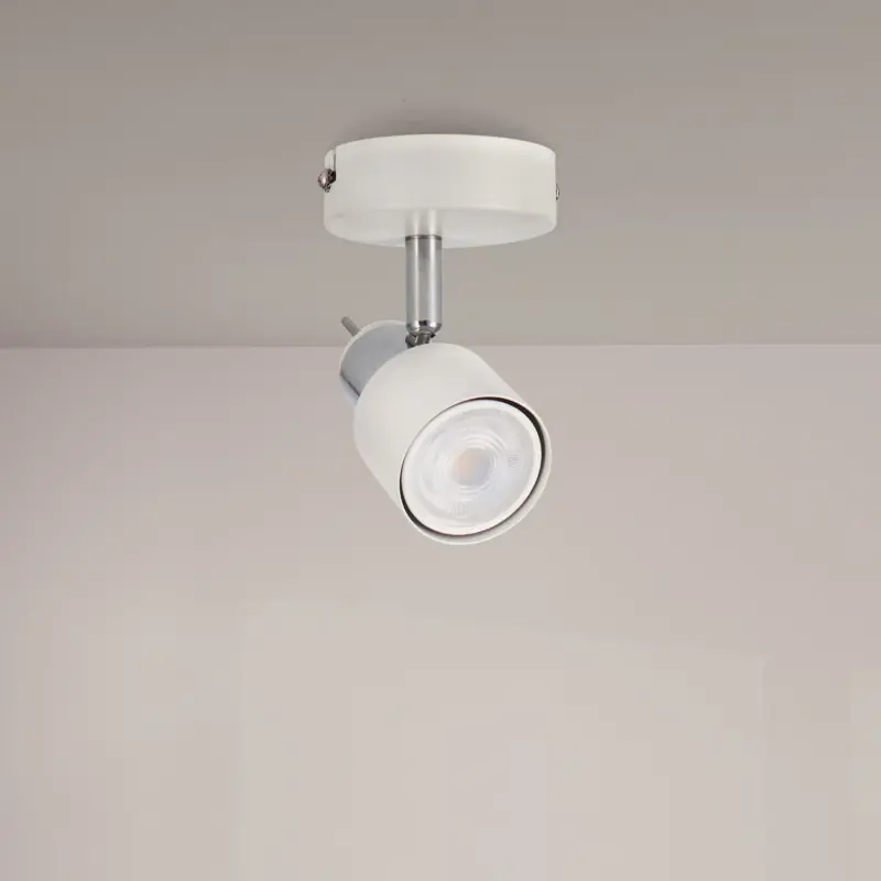 Plafonnier spot blanc et chrome 1 tête orientable culot gu10