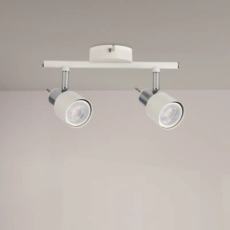 Plafonnier spot blanc et chrome 2 têtes orientable culot gu10