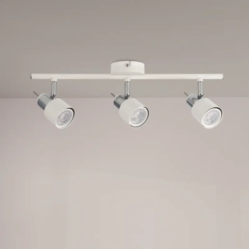 Plafonnier spot blanc et chrome 3 têtes orientable culot gu10