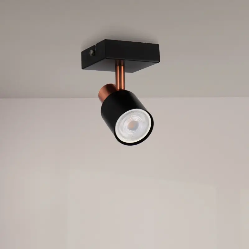 Plafonnier spot métal noir et cuivres 1 tête orientable culot gu10