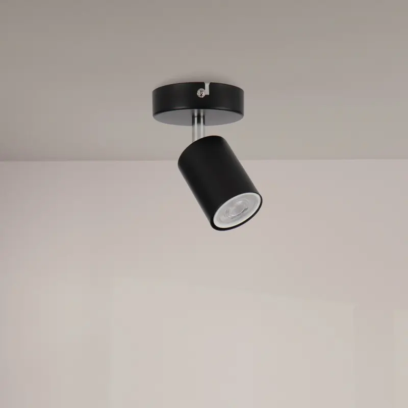 Plafonnier spot métal noir 1 tête orientable culot gu10