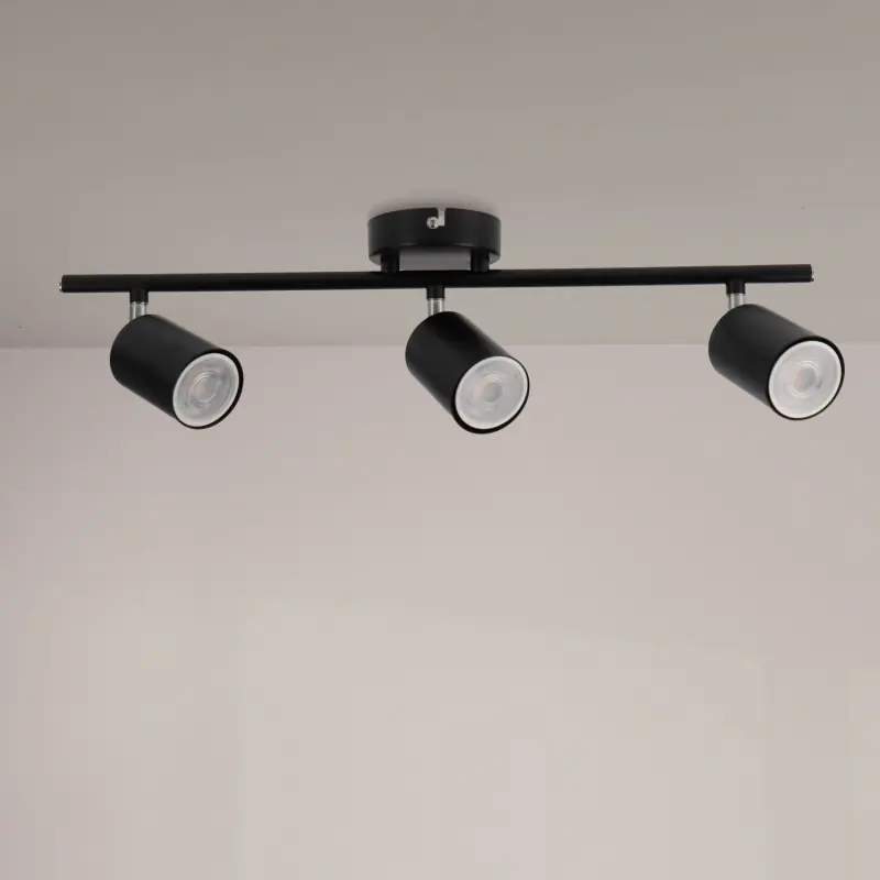 Plafonnier spot métal noir 3 têtes orientable culot gu10