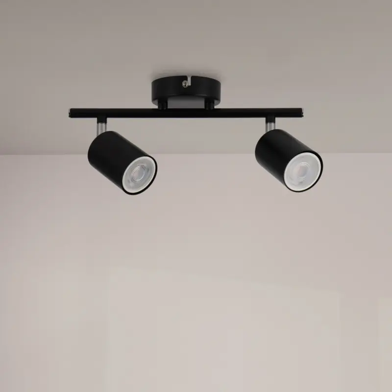 Plafonnier spot métal noir 2 têtes orientable culot gu10