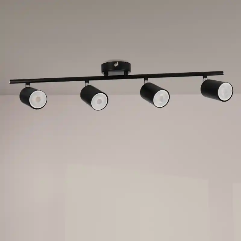 Plafonnier spot métal noir 4 têtes orientable culot gu10