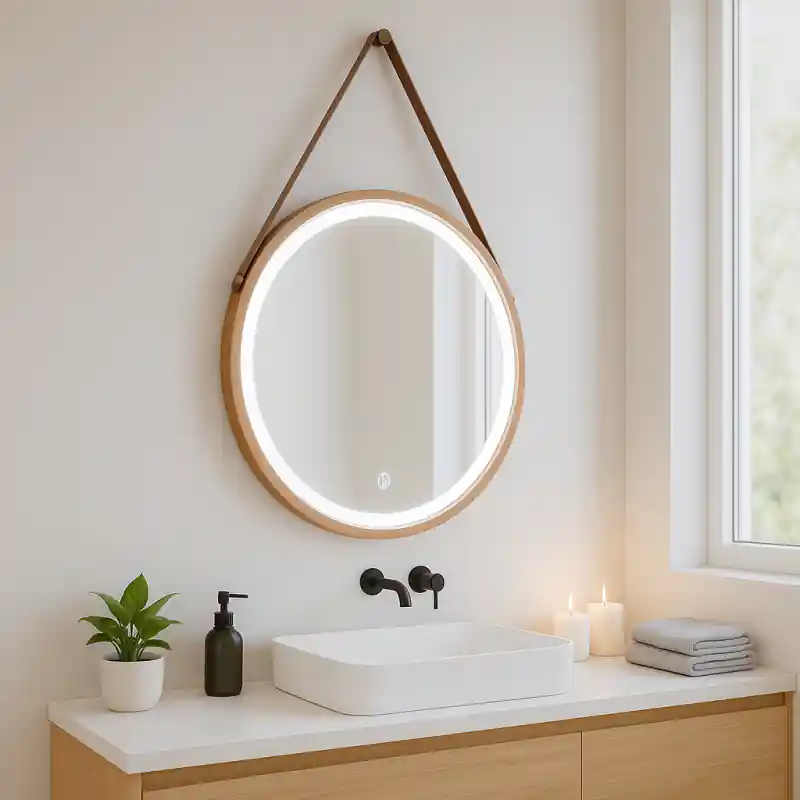 Miroir salle de bain led 15w cct rond 60cm accroche sac a main