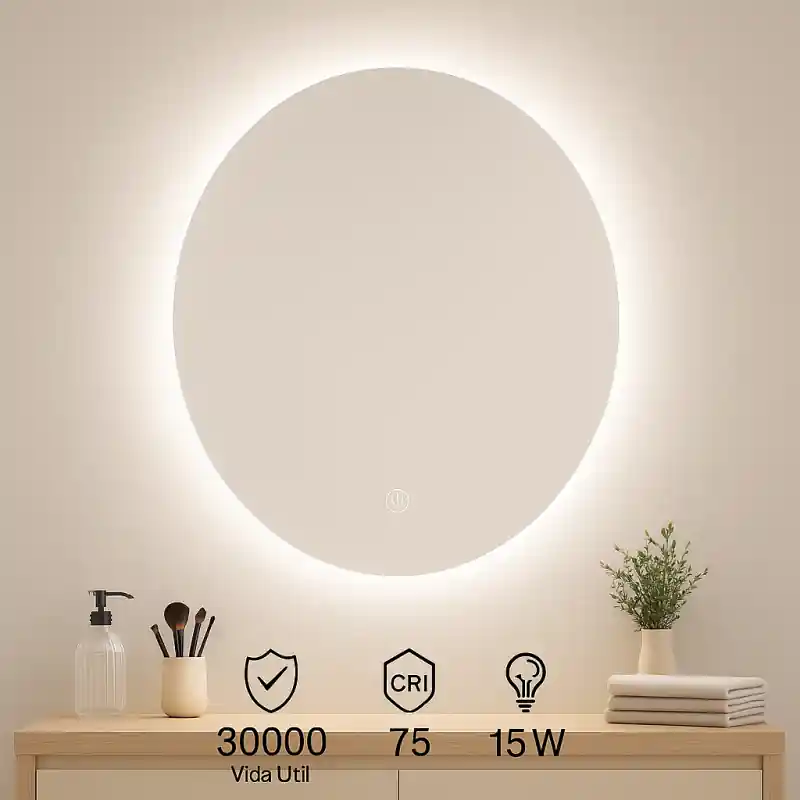 Miroir salle de bain led 15w cct rond 60cm