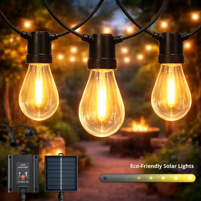 Guirlande led solaire 10 ampoules 6m blanc chaud-2700k