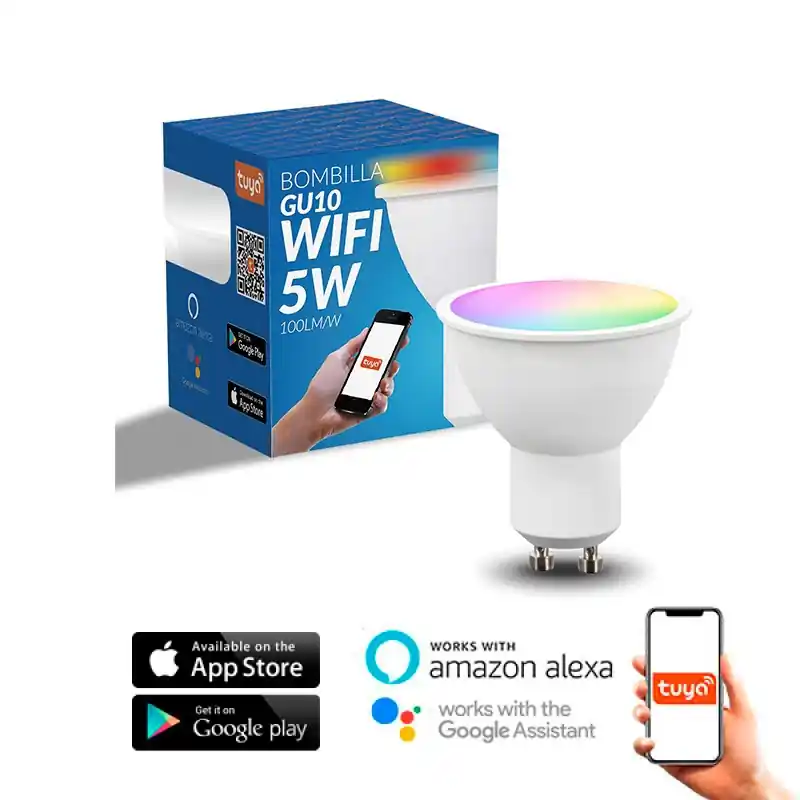 Ampoule Led spot wifi connecté-gu10-5w-rgb+cct amazon alexa google