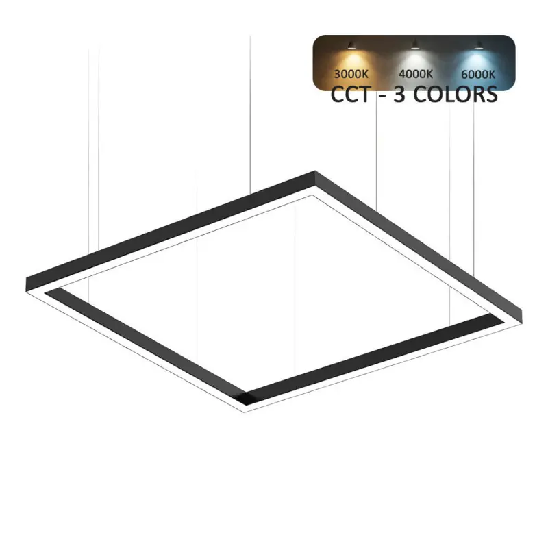 Suspension aluminium profilé led 200w barre carré noir xxl 150x150cm