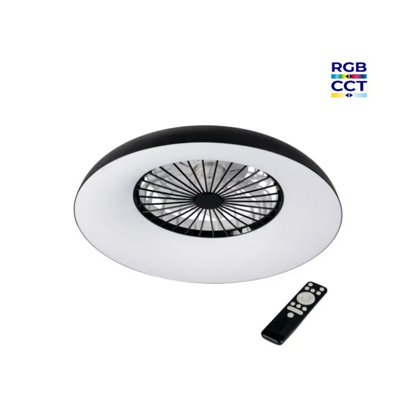 Plafonnier LED avec ventilateur noir PLAVE 48cm+CCT+RGB W+télécommande