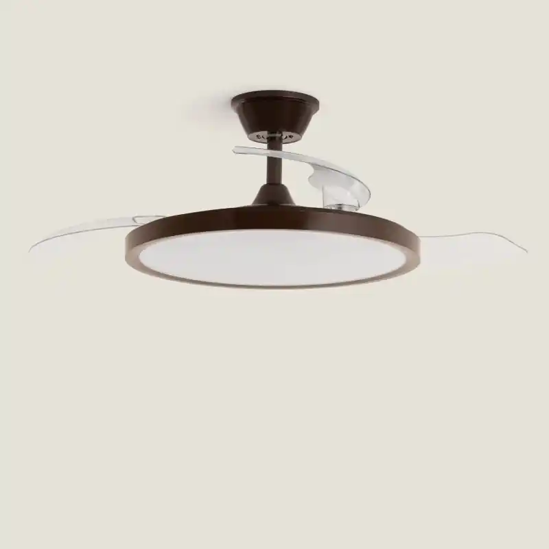 Plafonnier ventilateur led 15w cct marron pales rétractables diamètre 100cm