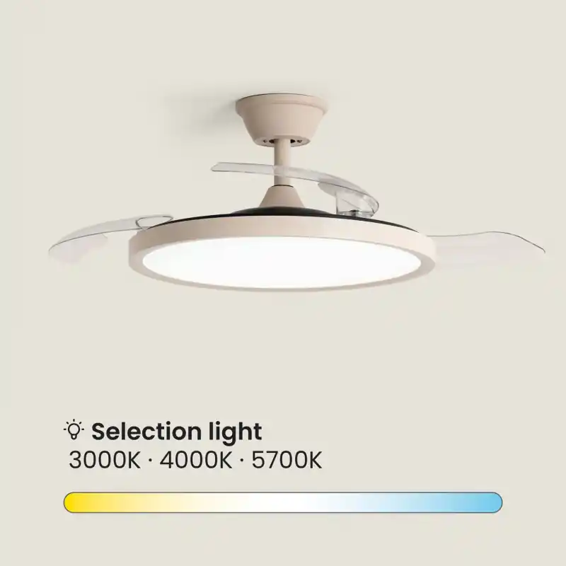 Plafonnier ventilateur led 15w cct beige pales rétractables diamètre 100cm