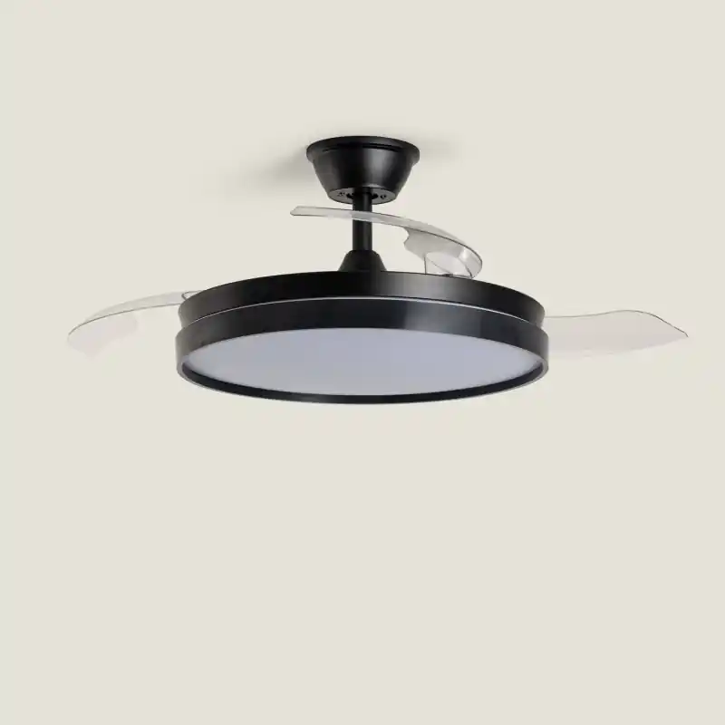 Plafonnier ventilateur led cct noir pales rétractables diamètre 100cm