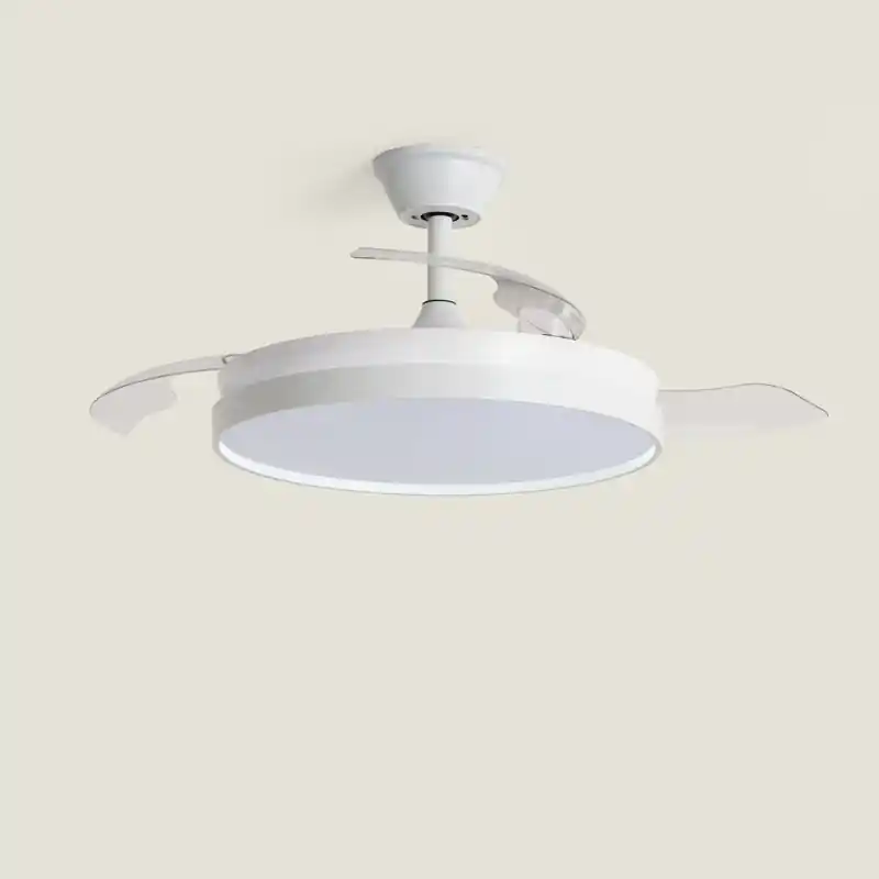 Plafonnier ventilateur led cct blanc pales rétractables diamètre 100cm