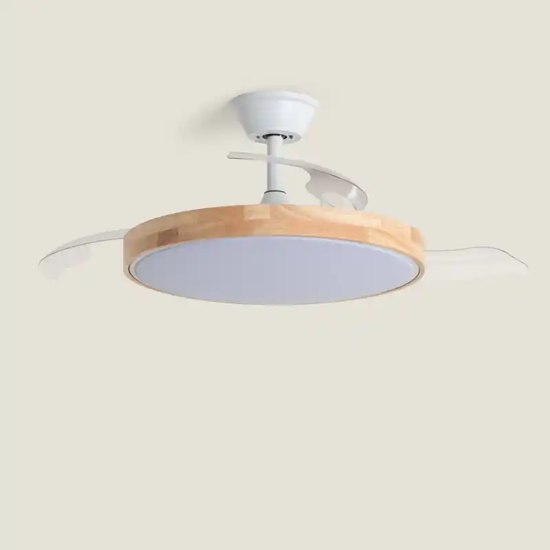 Plafonnier ventilateur led cct bois pales rétractables diamètre 100cm
