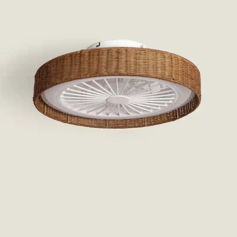 Plafonnier ventilateur led 15w cct rotin diamètre 50cm