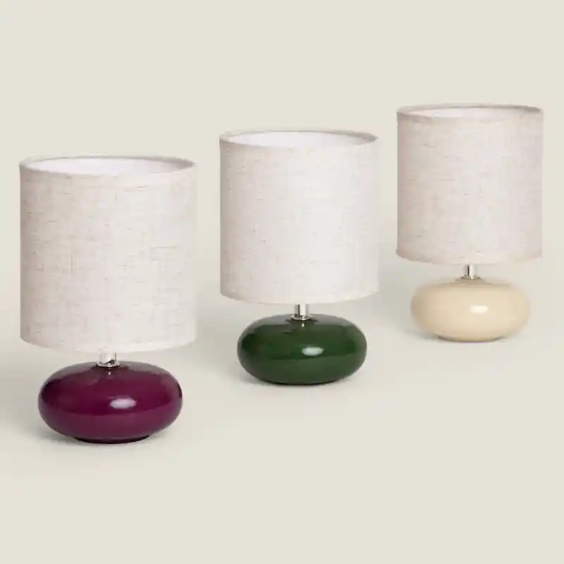 Lampe de table céramique culot e14 abat-jour 3 couleurs