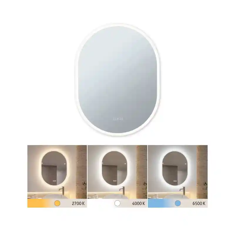 Miroir lumineux LED Mirra IP44 White Switch 1400lm 230V 22W gradable Miroir/Blanc