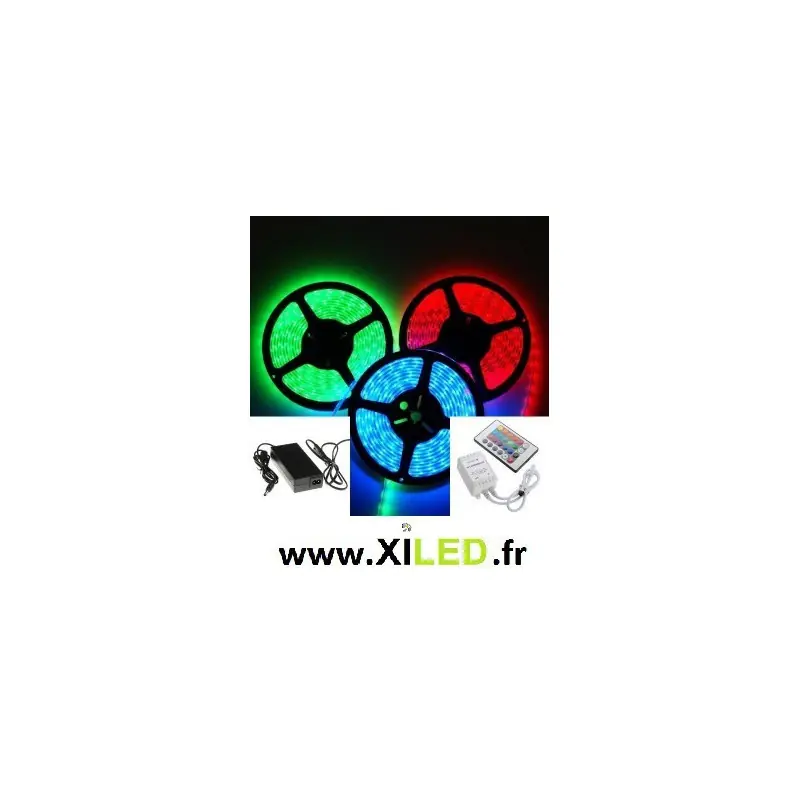 ruban 5m led strip rgb couleurs etanche ip67+alimentation 12v