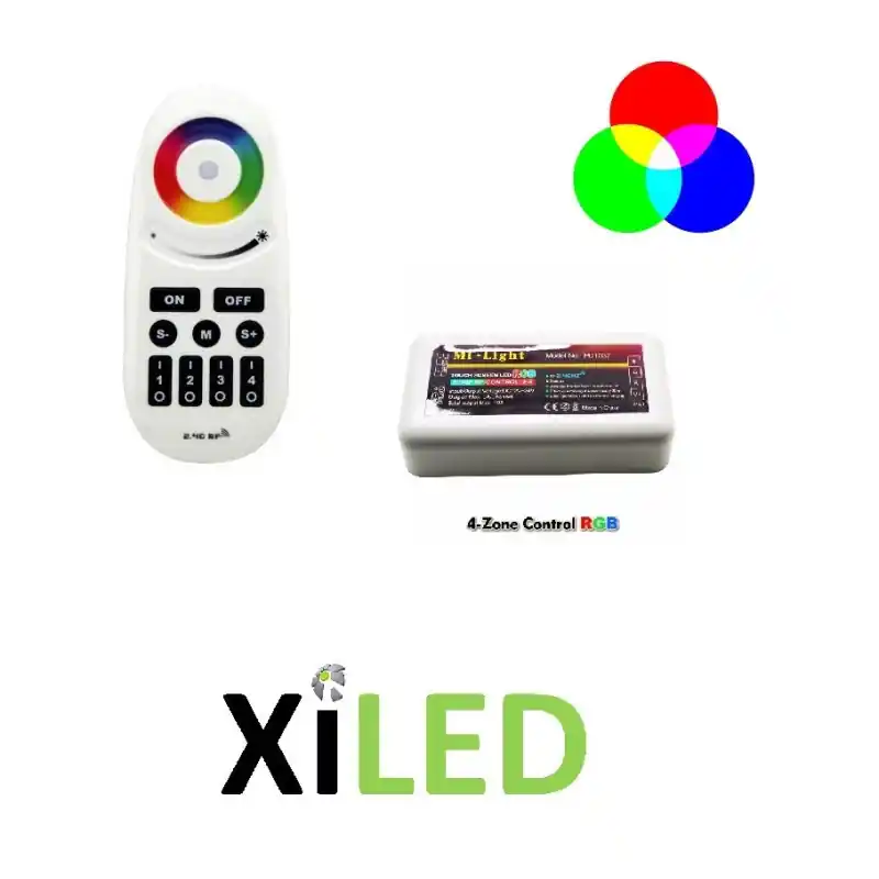 Contrôleur radio rgb 12-24v+telecommande 4 zones rf 30m