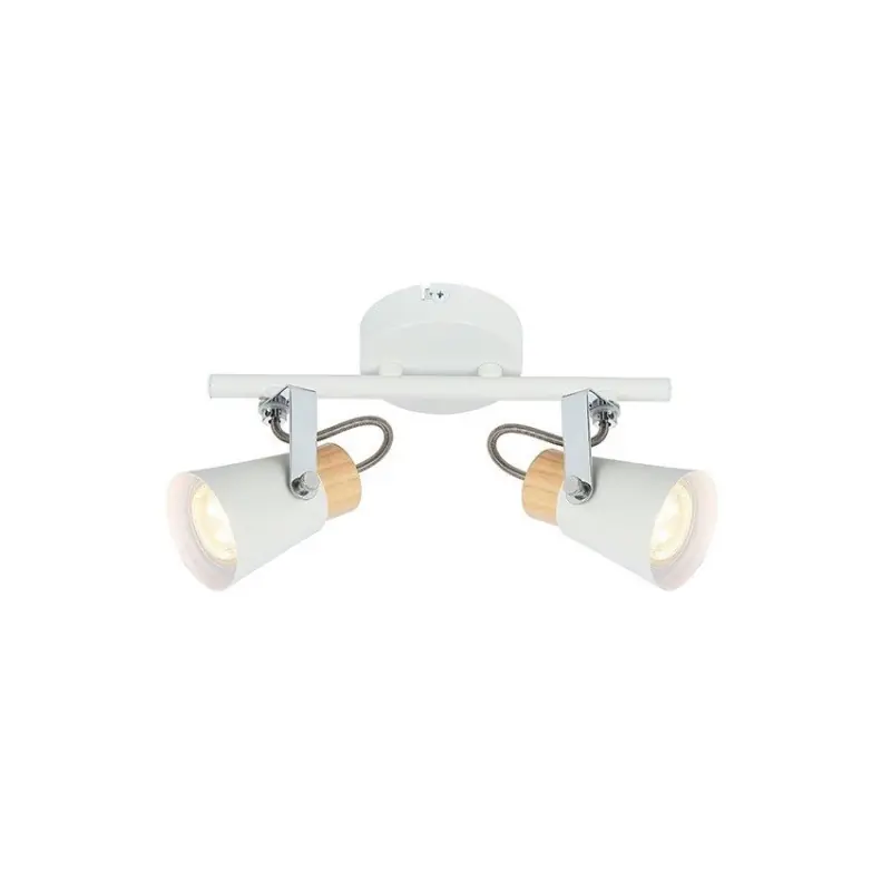 Applique éclairage mural ou de plafond spot double patere orientable blanc et bois-culot gu10