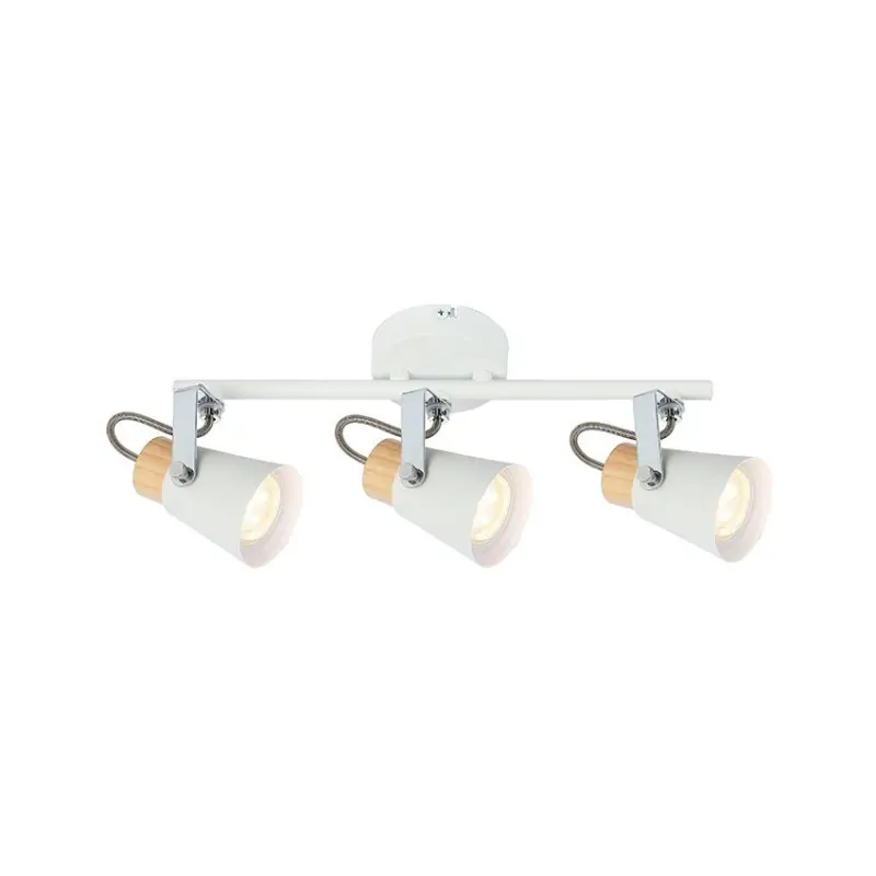 Applique éclairage mural ou de plafond spot TRIPLE patère orientable blanc et bois-culot gu10