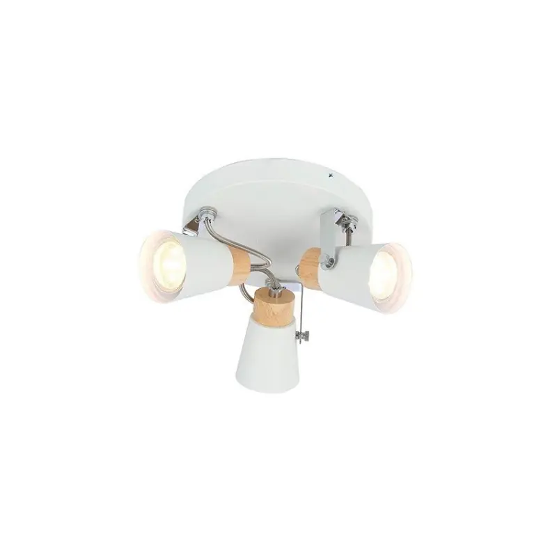 Applique éclairage mural ou de plafond spot TRIPLE patere orientable blanc et bois-culot gu10