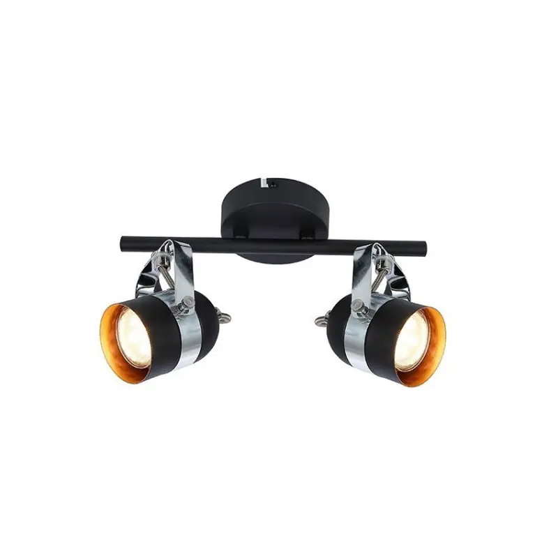 applique éclairage mural ou de plafond spot double patere orientable noir et chrome-culot gu10