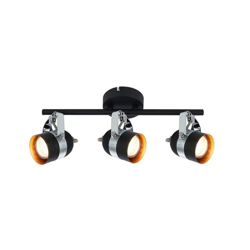 applique éclairage mural ou de plafond spot triple patere orientable noir et chrome-culot gu10