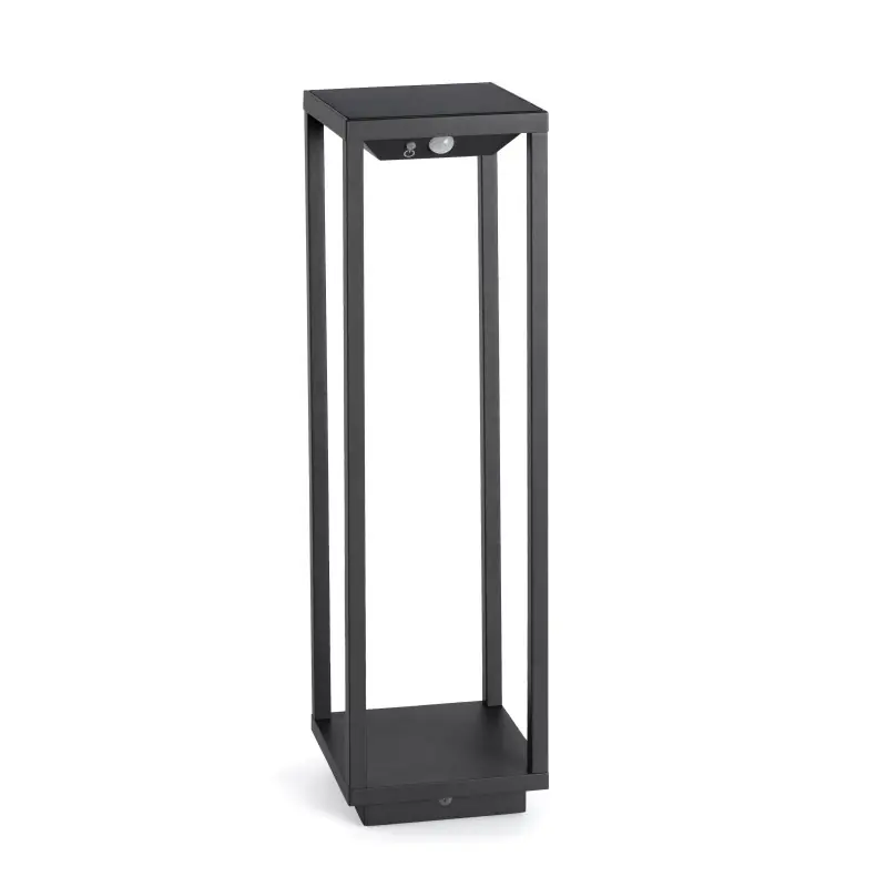 borne led potelet lampadaire solaire a detecteur de mouvement ip54-150lm-3000k-gris anthracite
